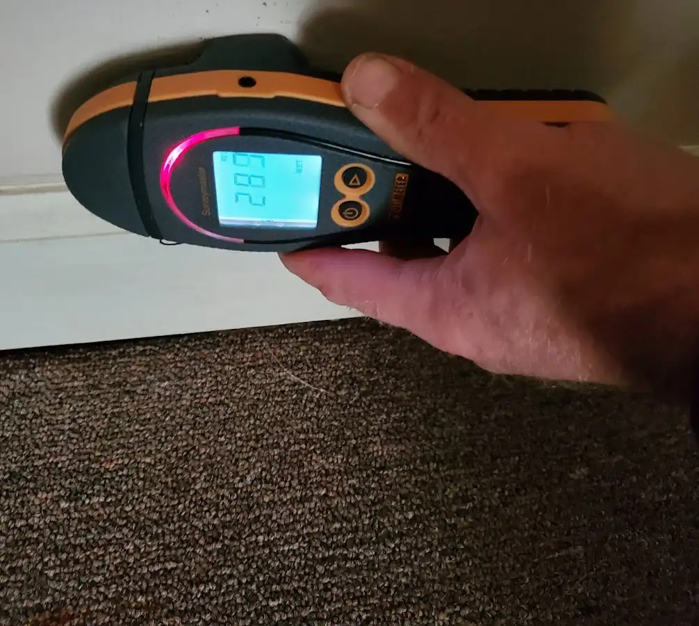 Moisture detection at baseboard during Burst Pipe Cleanup in Zionsville